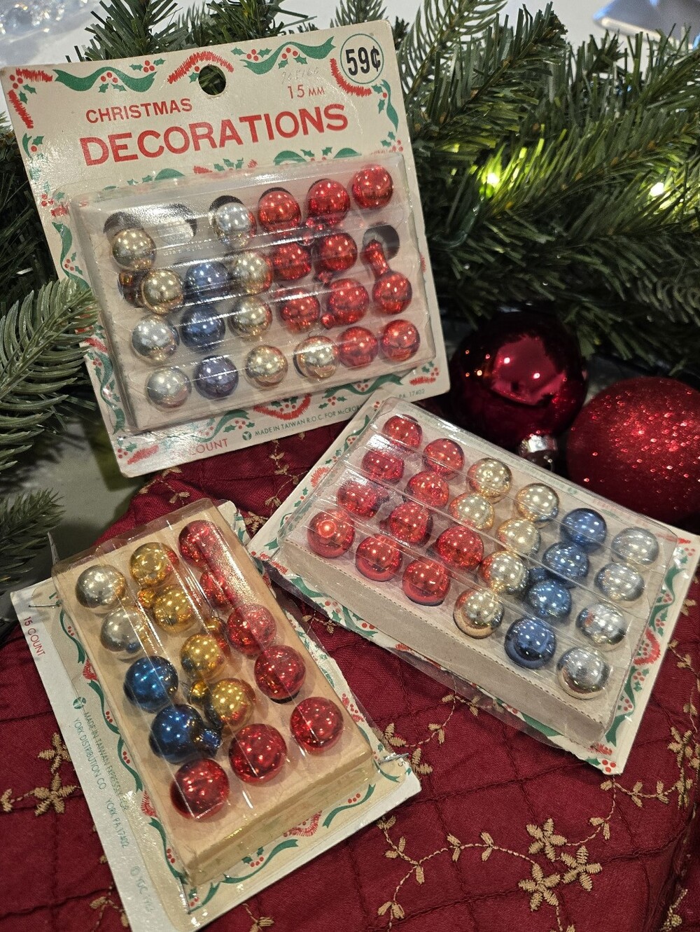 Vintage Retro 1940's/30's Glass Christmas Ornaments-  Red, Blue, Silver, Gold